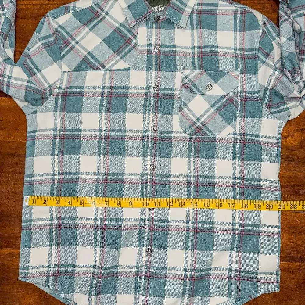 Howler Brothers Mens S Harkers Flannel Shirt Elbow Patches Green Cream Plaid